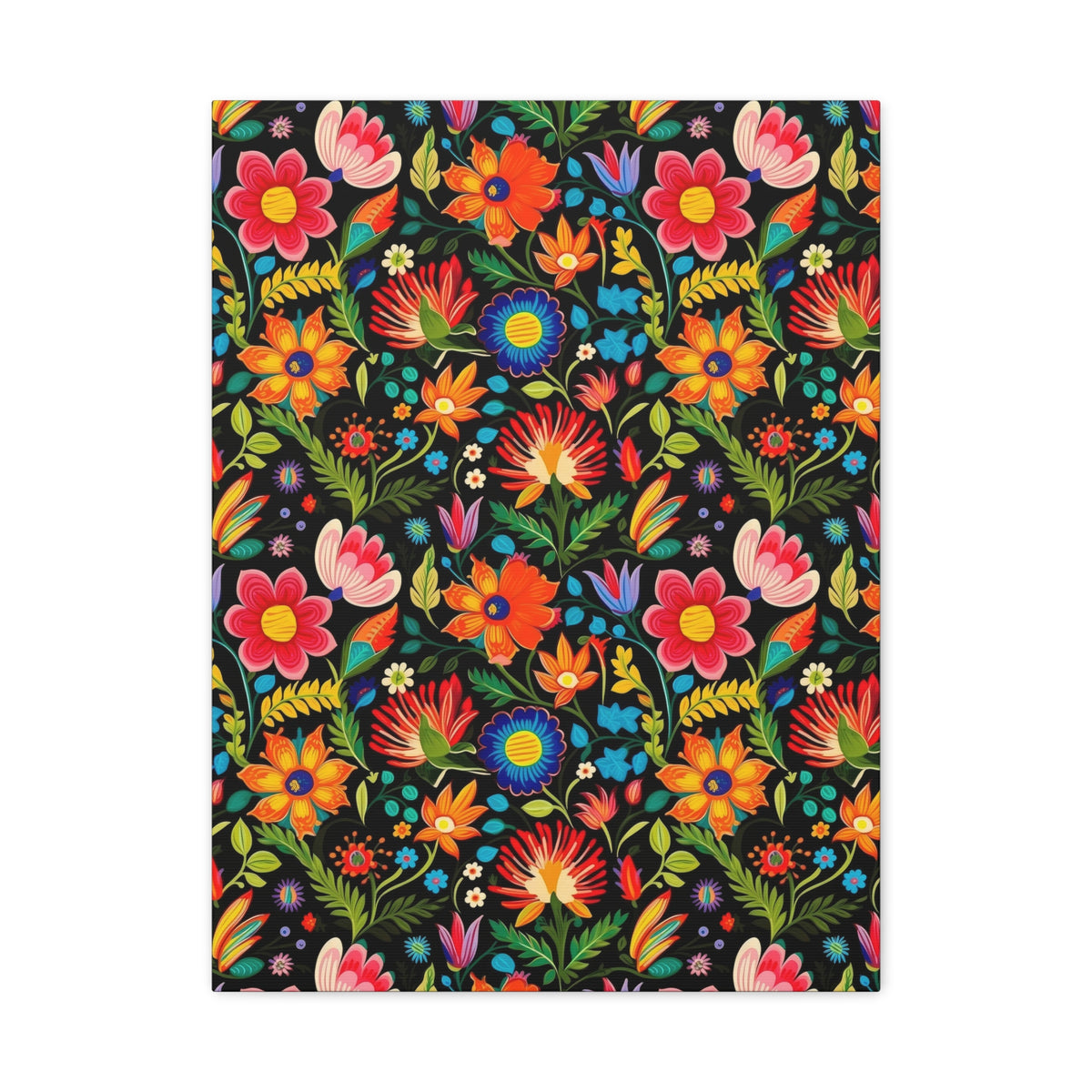 Mexican Floral Fiesta Pattern 039 - 18 in x 24 in Matte Canvas, Stretched, 1.25 in