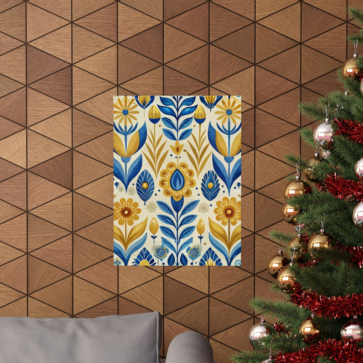 Folk Floral Pattern, Scandinavian Inspired 04 - 18 in x 24 in Matte Poster