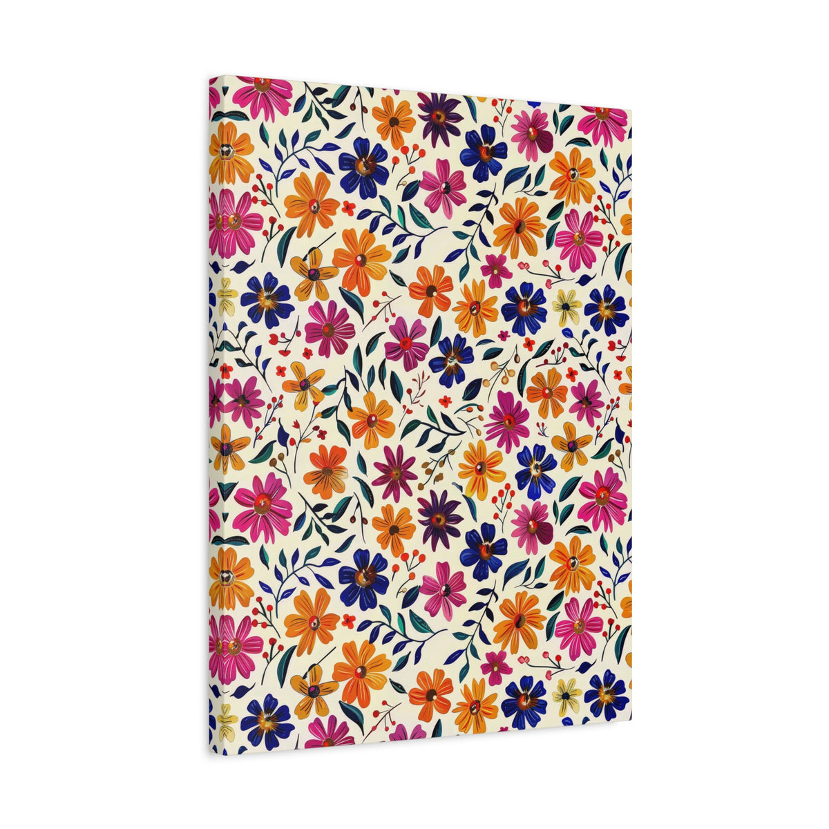 Mexican Floral Fiesta Pattern 008 - 18 in x 24 in Matte Canvas, Stretched, 1.25 in