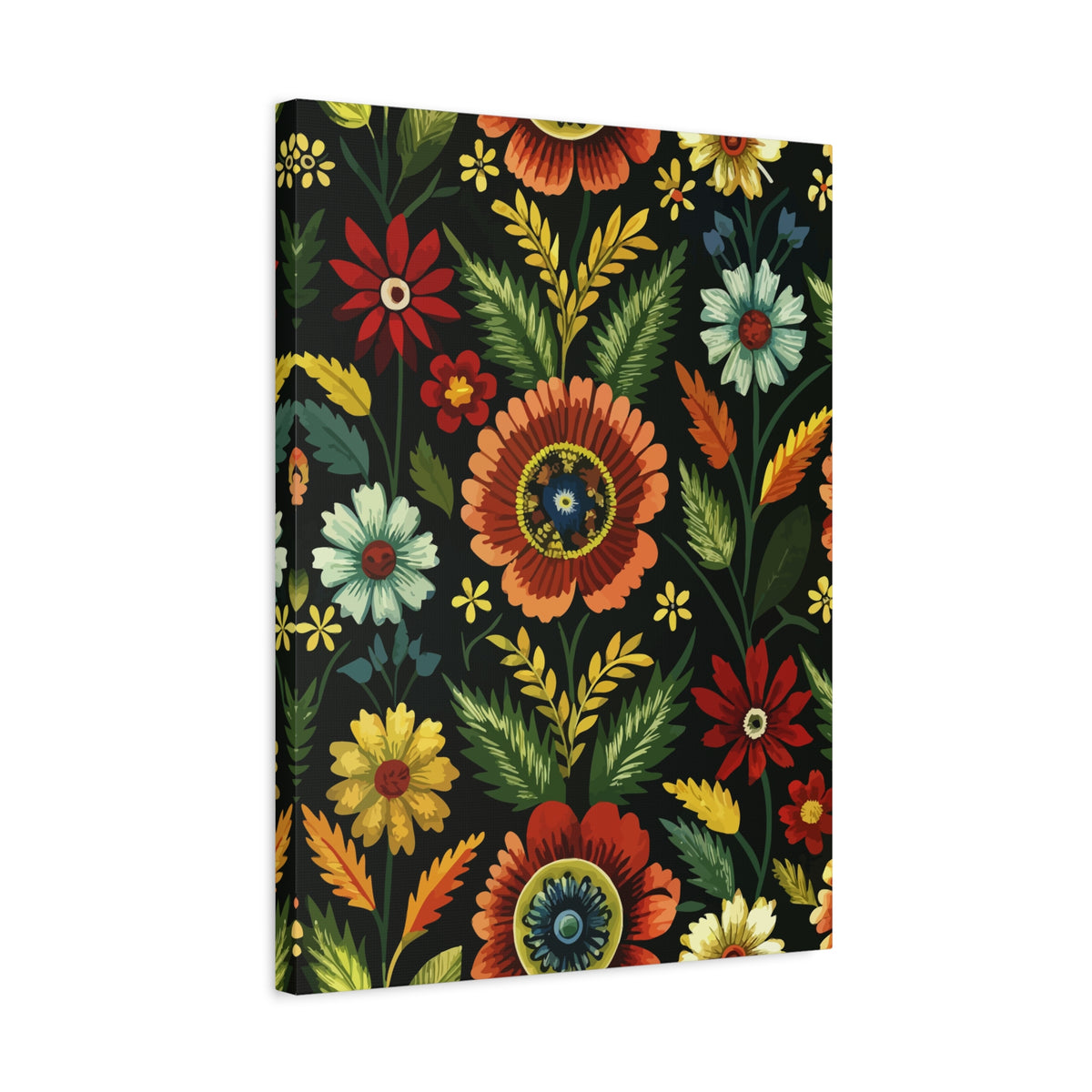 Folk Floral Pattern, Serbian Inspired 02 - 18 in x 24 in Matte Canvas, Stretched, 1.25 in