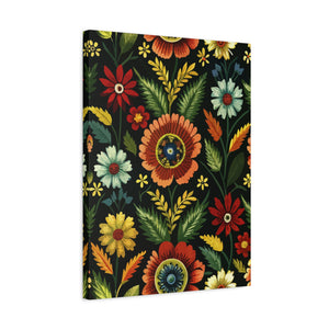 Folk Floral Pattern, Serbian Inspired 02 - 18 in x 24 in Matte Canvas, Stretched, 1.25 in