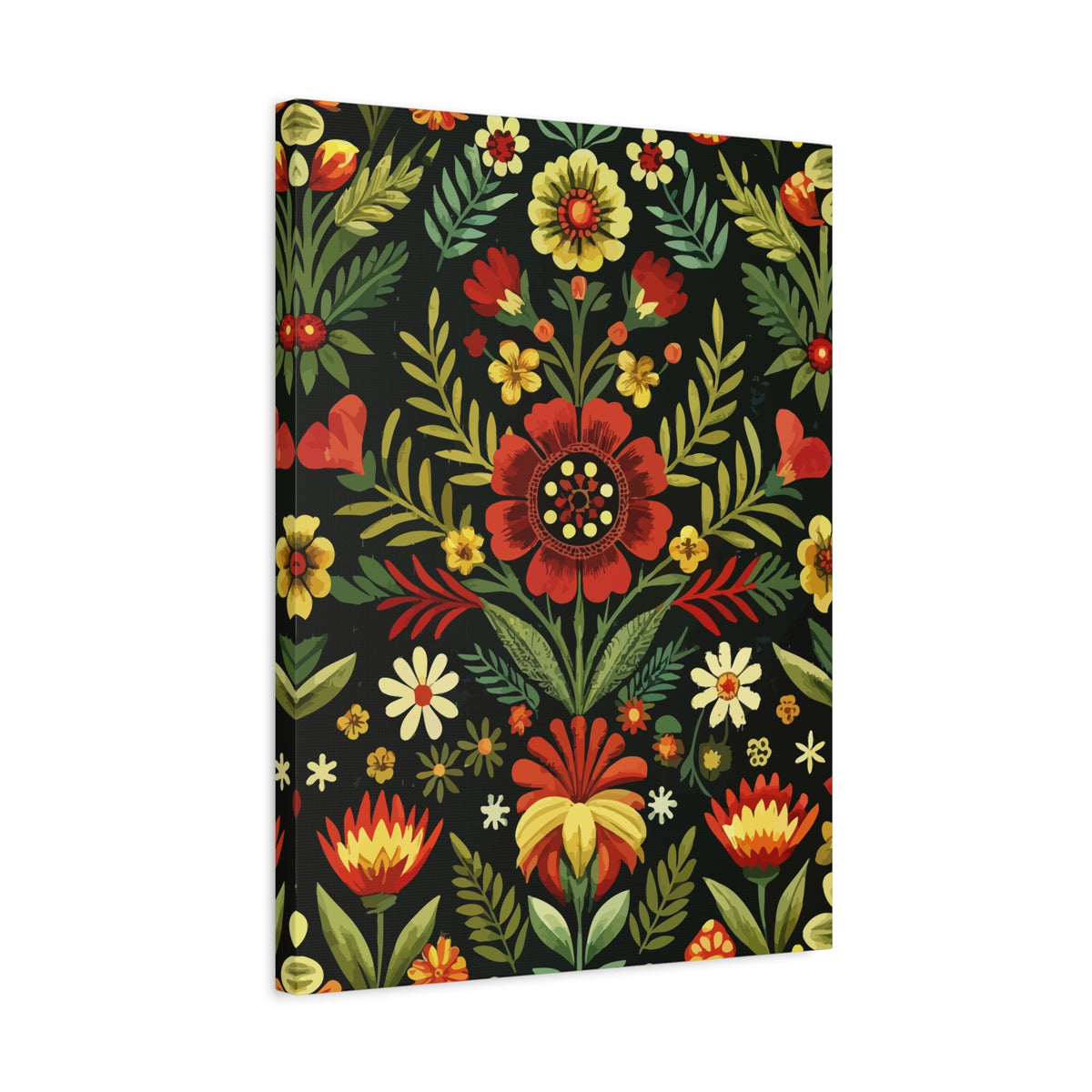 Folk Floral Pattern, Serbian Inspired 01 - 18 in x 24 in Matte Canvas, Stretched, 1.25 in