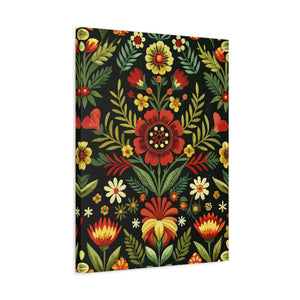 Folk Floral Pattern, Serbian Inspired 01 - 18 in x 24 in Matte Canvas, Stretched, 1.25 in