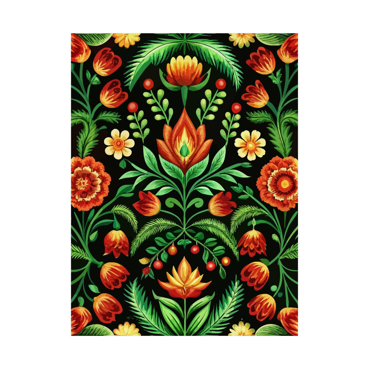 Folk Floral Pattern, Hungarian Inspired 02 - 18 in x 24 in Matte Poster