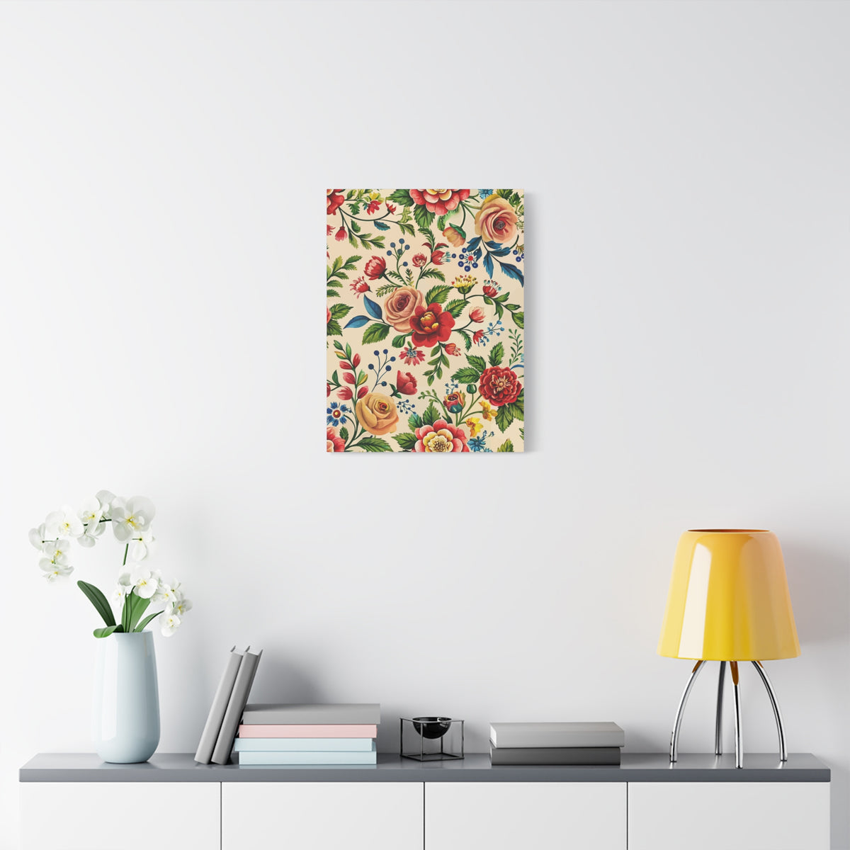 Folk Floral Pattern, Romanian Inspired 04 - 18 in x 24 in Matte Canvas, Stretched, 1.25 in