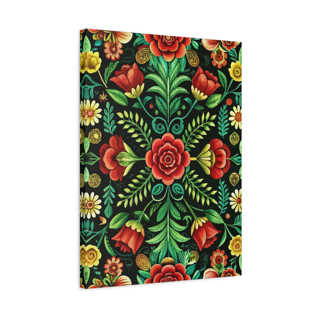 Folk Floral Pattern, Hungarian Inspired 06 - 18 in x 24 in Matte Canvas, Stretched, 1.25 in