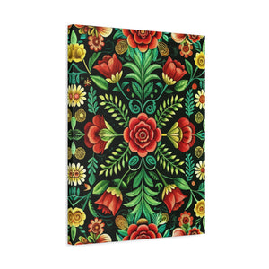 Folk Floral Pattern, Hungarian Inspired 06 - 18 in x 24 in Matte Canvas, Stretched, 1.25 in