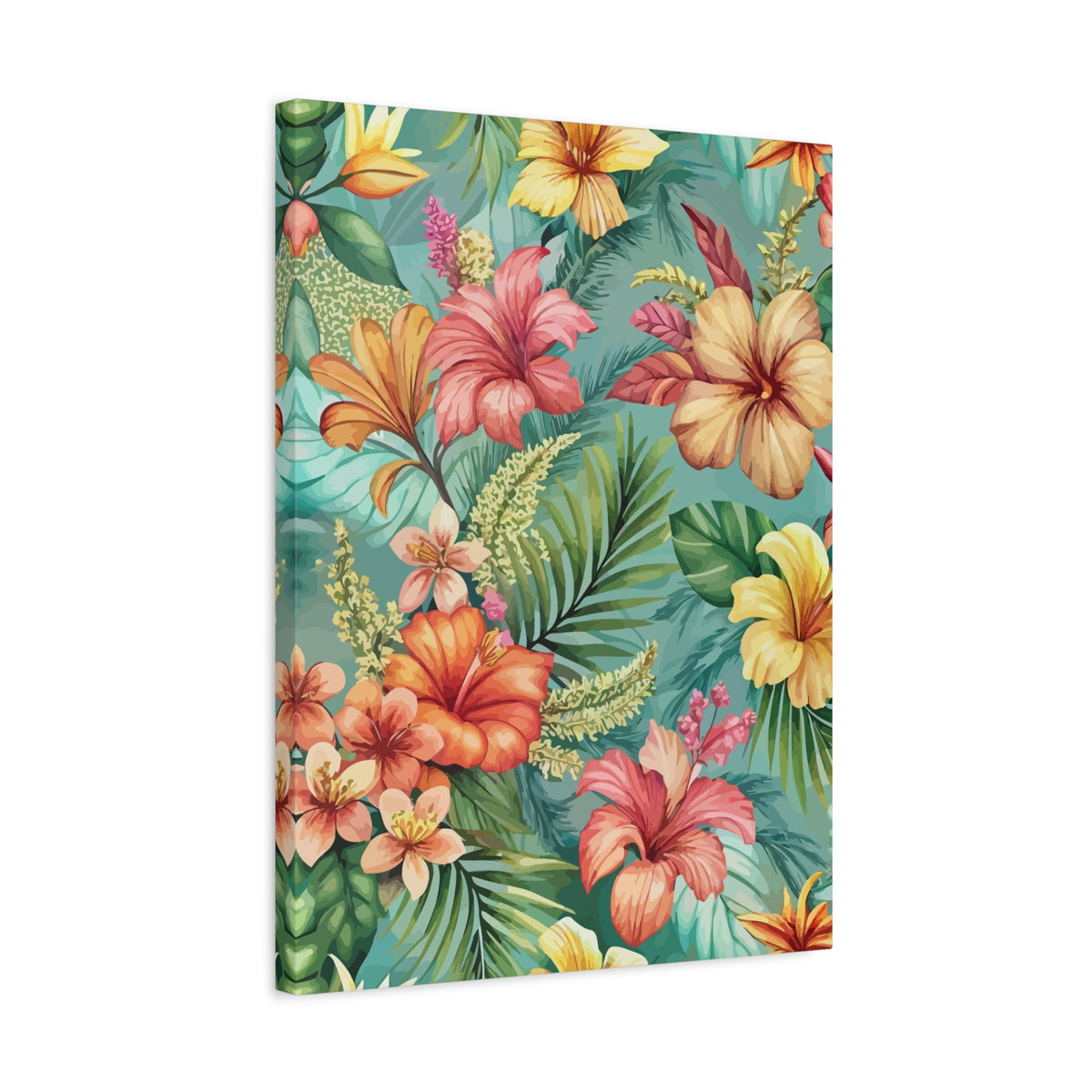 Folk Floral Pattern, Balinese Inspired 03 - 18 in x 24 in Matte Canvas, Stretched, 1.25 in