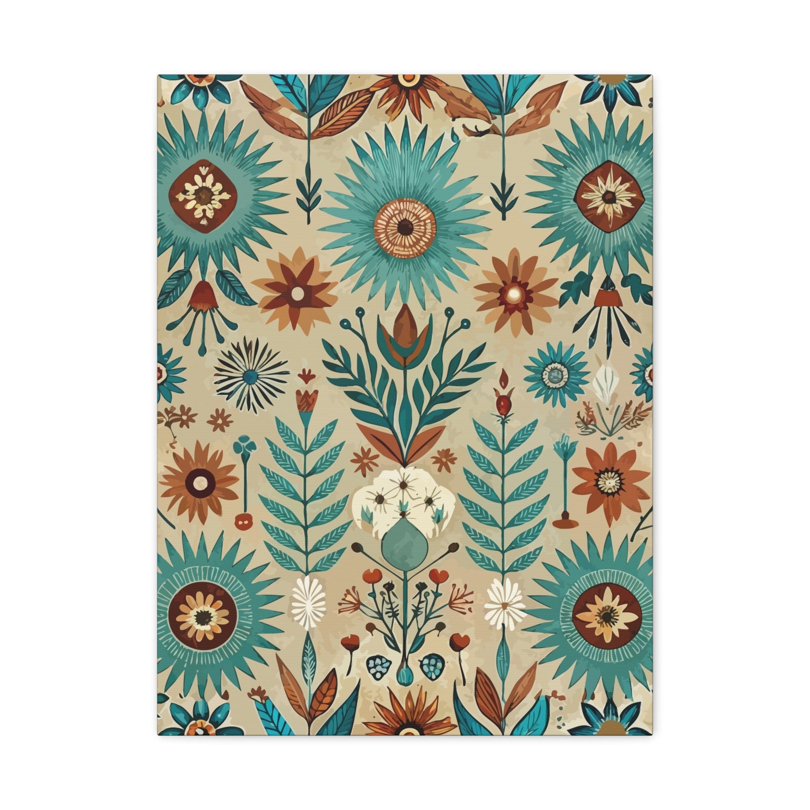 Folk Floral Pattern, Native American Inspired 01 - 18 in x 24 in Matte Canvas, Stretched, 1.25 in