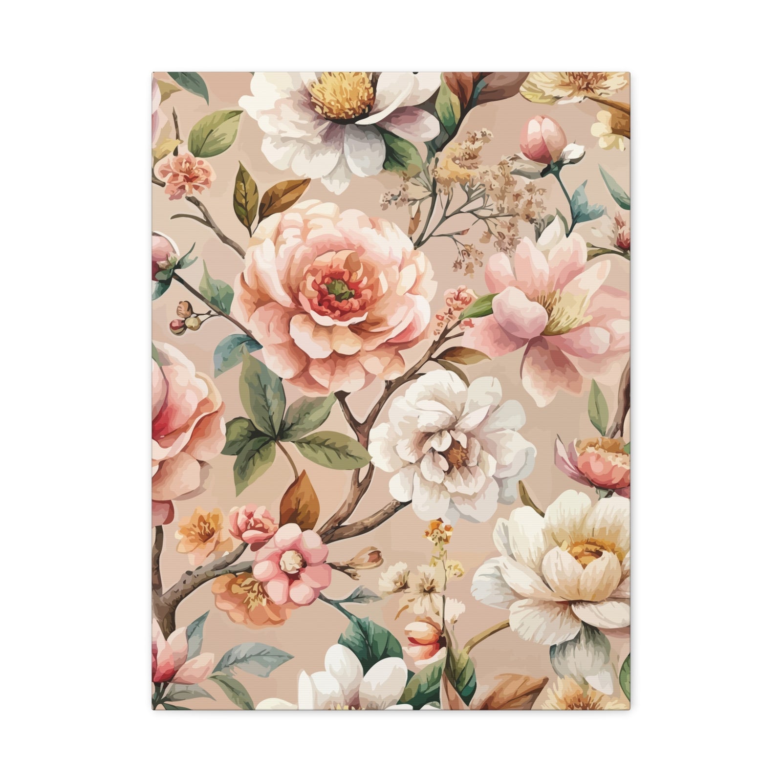 Folk Floral Pattern, Japanese Inspired 04 - 18 in x 24 in Matte Canvas, Stretched, 1.25 in