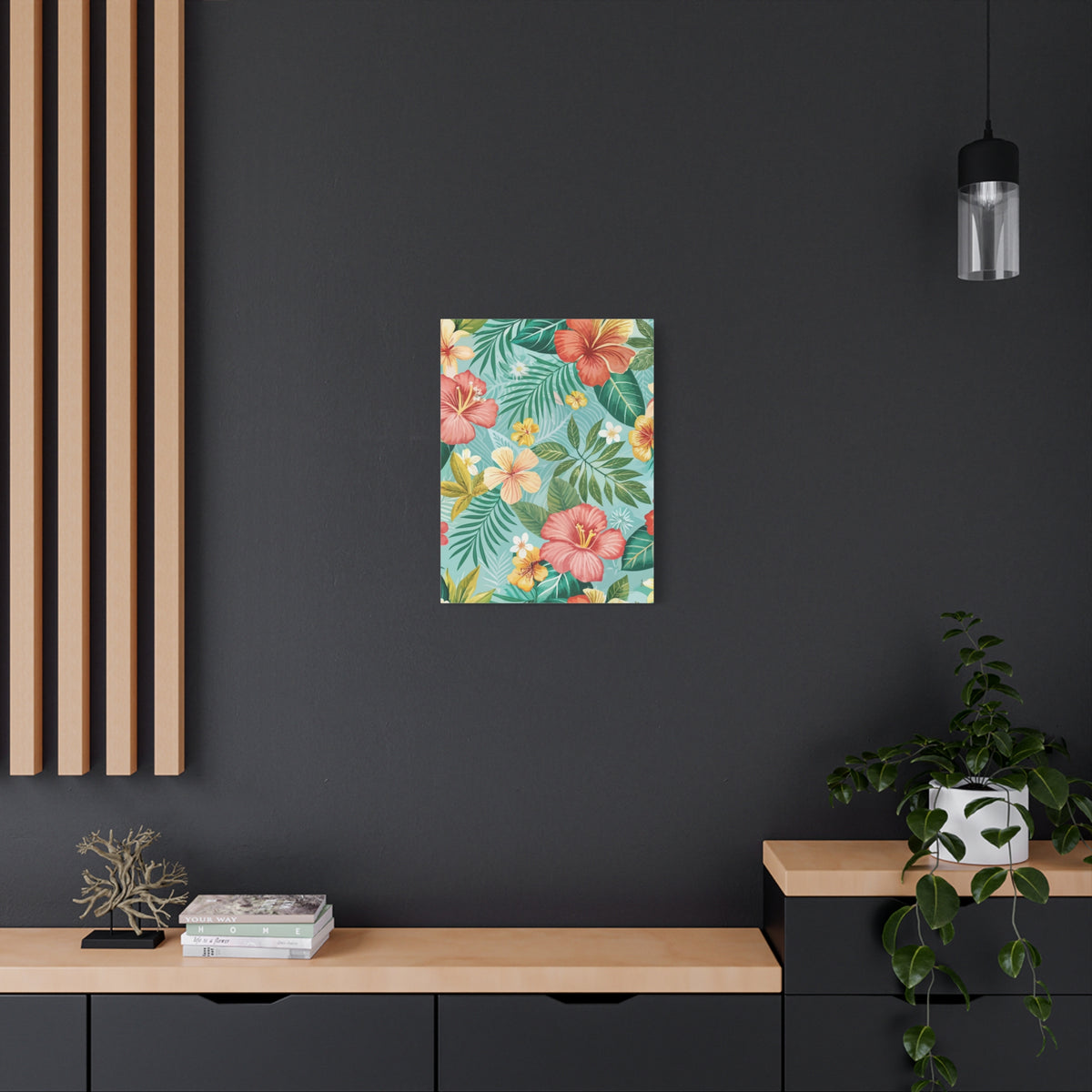 Folk Floral Pattern, Hawaiian Inspired 01 - 18 in x 24 in Matte Canvas, Stretched, 1.25 in