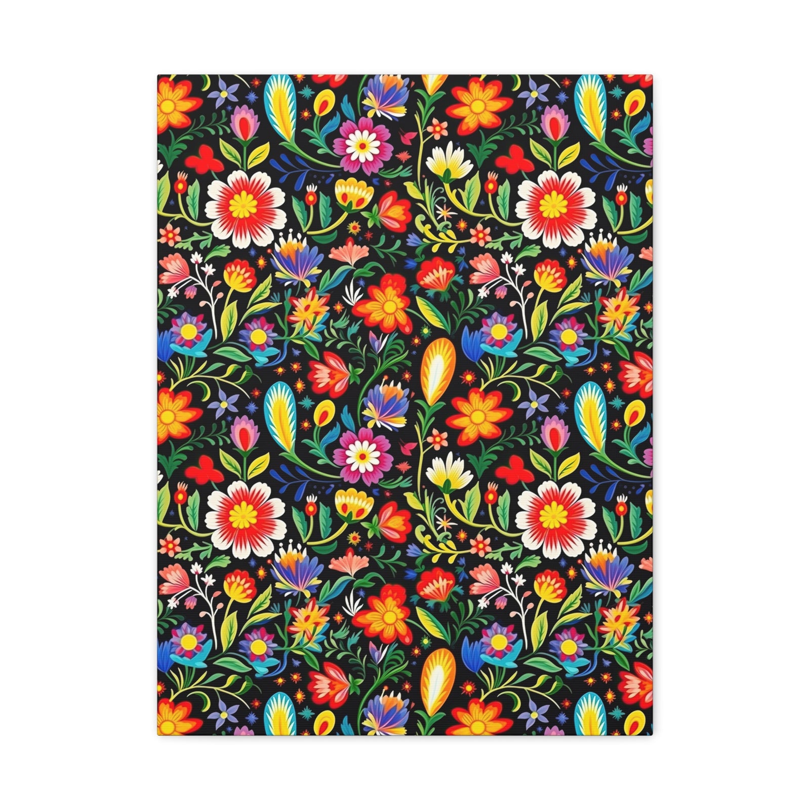 Mexican Floral Fiesta Pattern 038 - 18 in x 24 in Matte Canvas, Stretched, 1.25 in