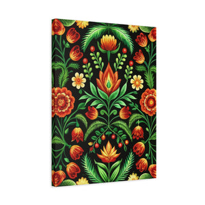 Folk Floral Pattern, Hungarian Inspired 02 - 18 in x 24 in Matte Canvas, Stretched, 1.25 in