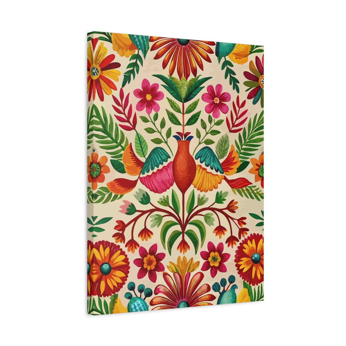 Folk Floral Pattern, Mexican Inspired 03 - 18 in x 24 in Matte Canvas, Stretched, 1.25 in