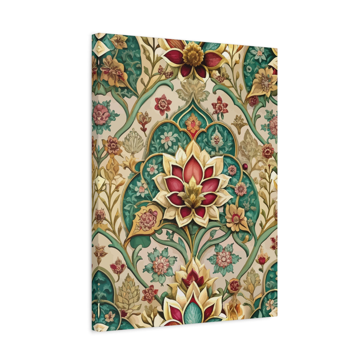 Folk Floral Pattern, Mughal Inspired 01 - 18 in x 24 in Matte Canvas, Stretched, 1.25 in