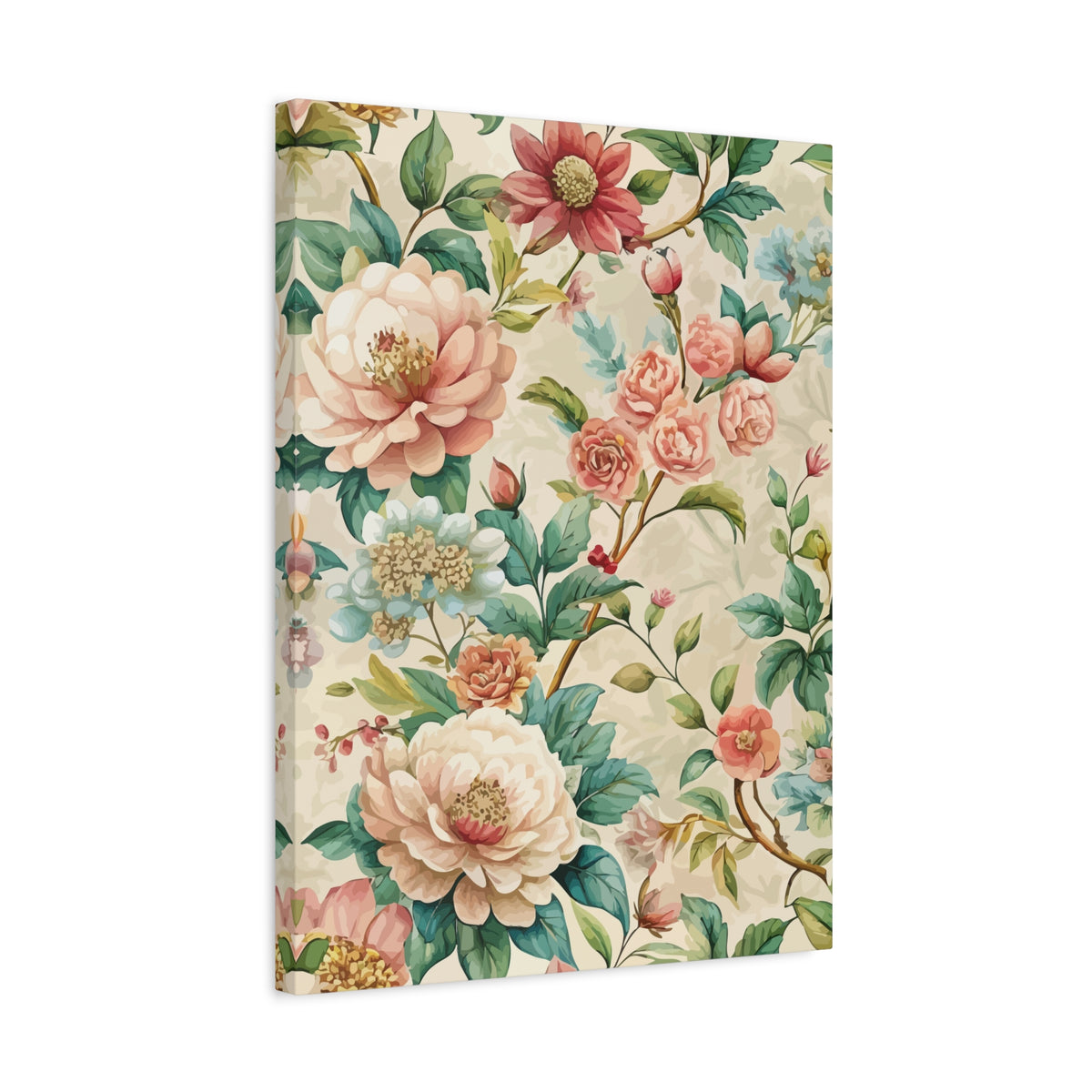 Folk Floral Pattern, Chinese Inspired 02 - 18 in x 24 in Matte Canvas, Stretched, 1.25 in