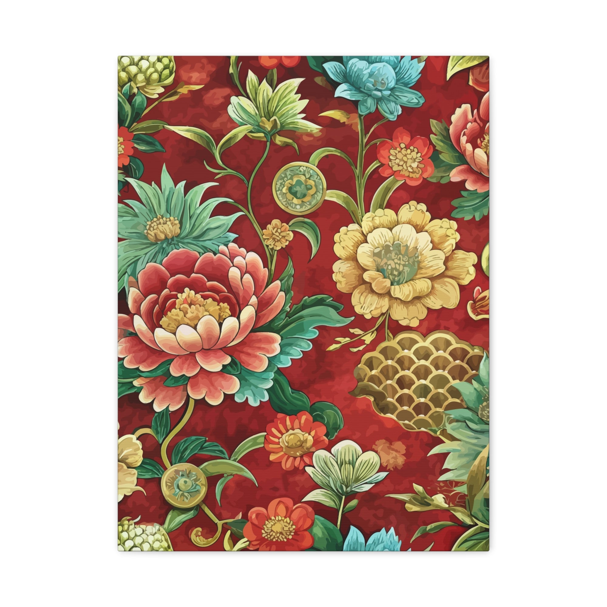 Folk Floral Pattern, Chinese Inspired 04 - 18 in x 24 in Matte Canvas, Stretched, 1.25 in