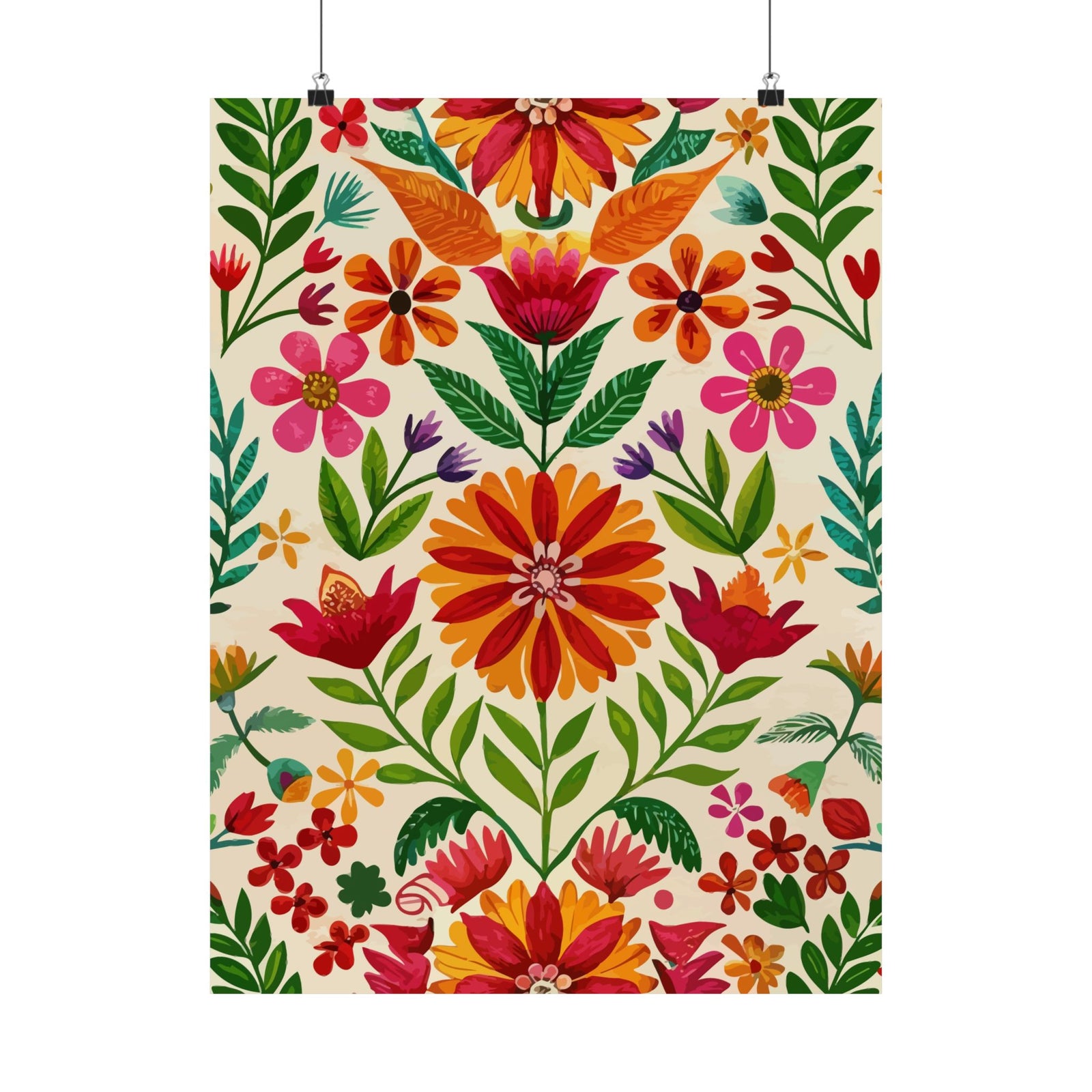 Folk Floral Pattern, Mexican Inspired 04 - 18 in x 24 in Matte Poster