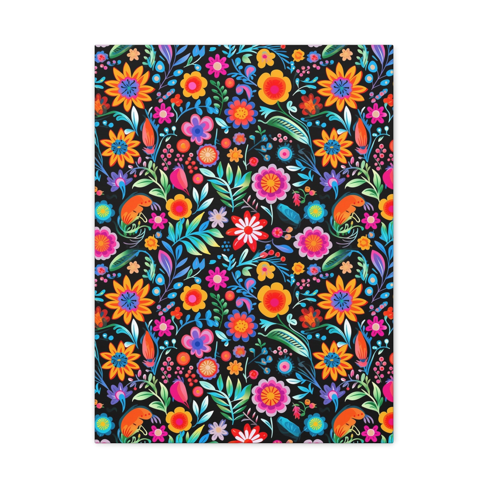 Mexican Floral Fiesta Pattern 060 - 18 in x 24 in Matte Canvas, Stretched, 1.25 in