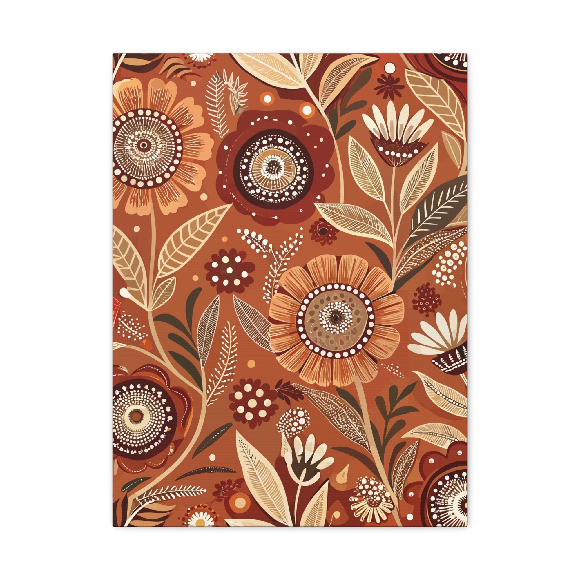 Folk Floral Pattern, Aboriginal Inspired 02 - 18 in x 24 in Matte Canvas, Stretched, 1.25 in