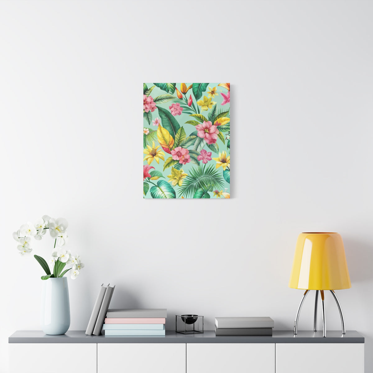 Folk Floral Pattern, Caribbean Inspired 01 - 18 in x 24 in Matte Canvas, Stretched, 1.25 in