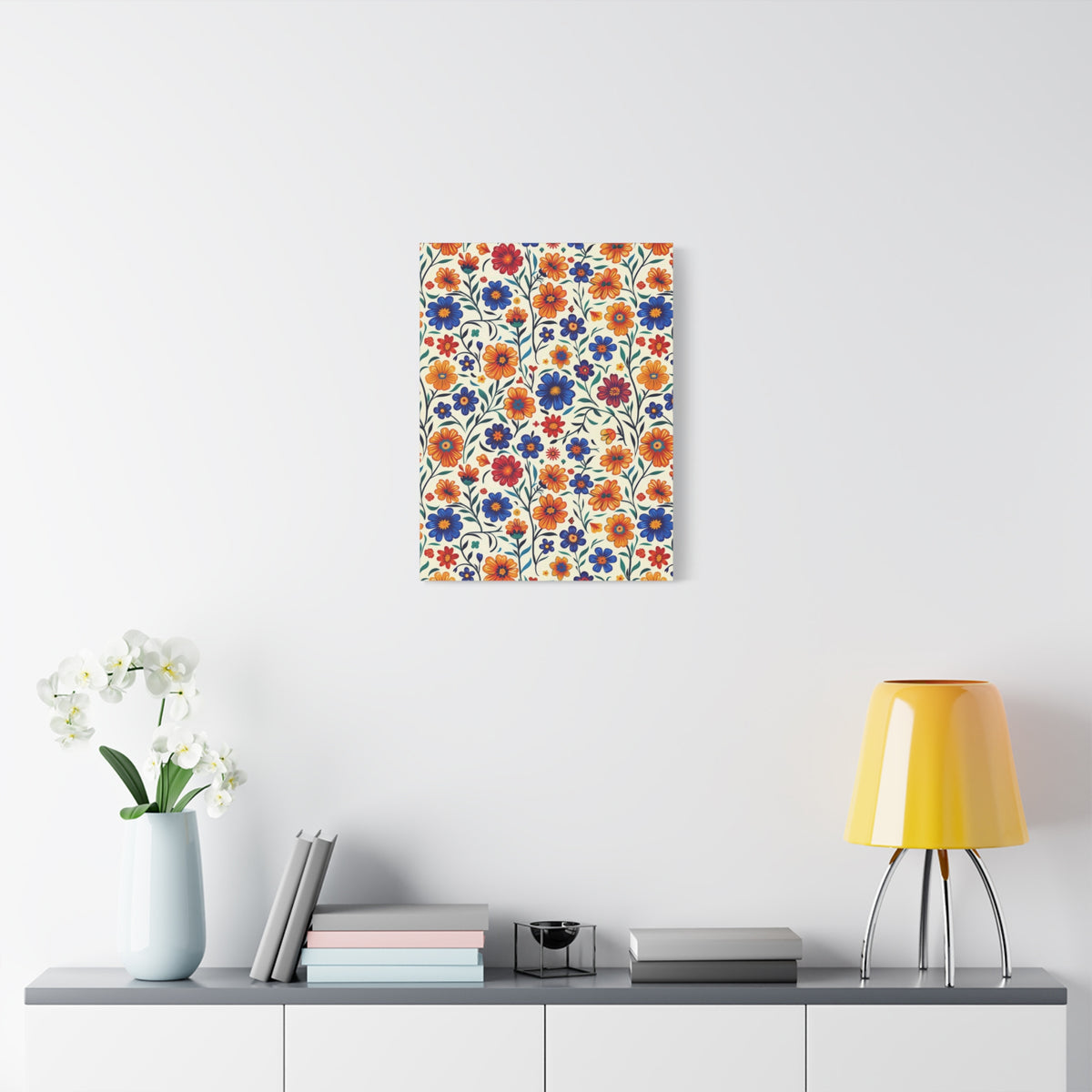 Mexican Floral Fiesta Pattern 001 - 18 in x 24 in Matte Canvas, Stretched, 1.25 in