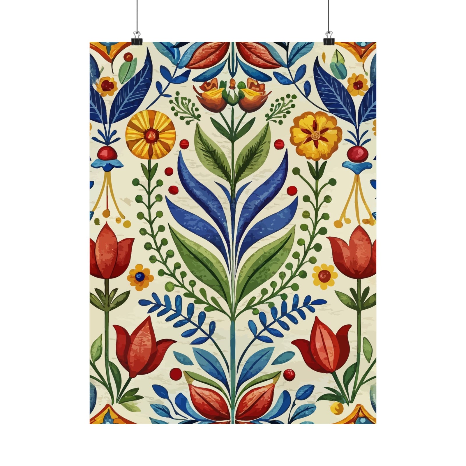 Folk Floral Pattern, Swedish Inspired 01 - 18 in x 24 in Matte Poster