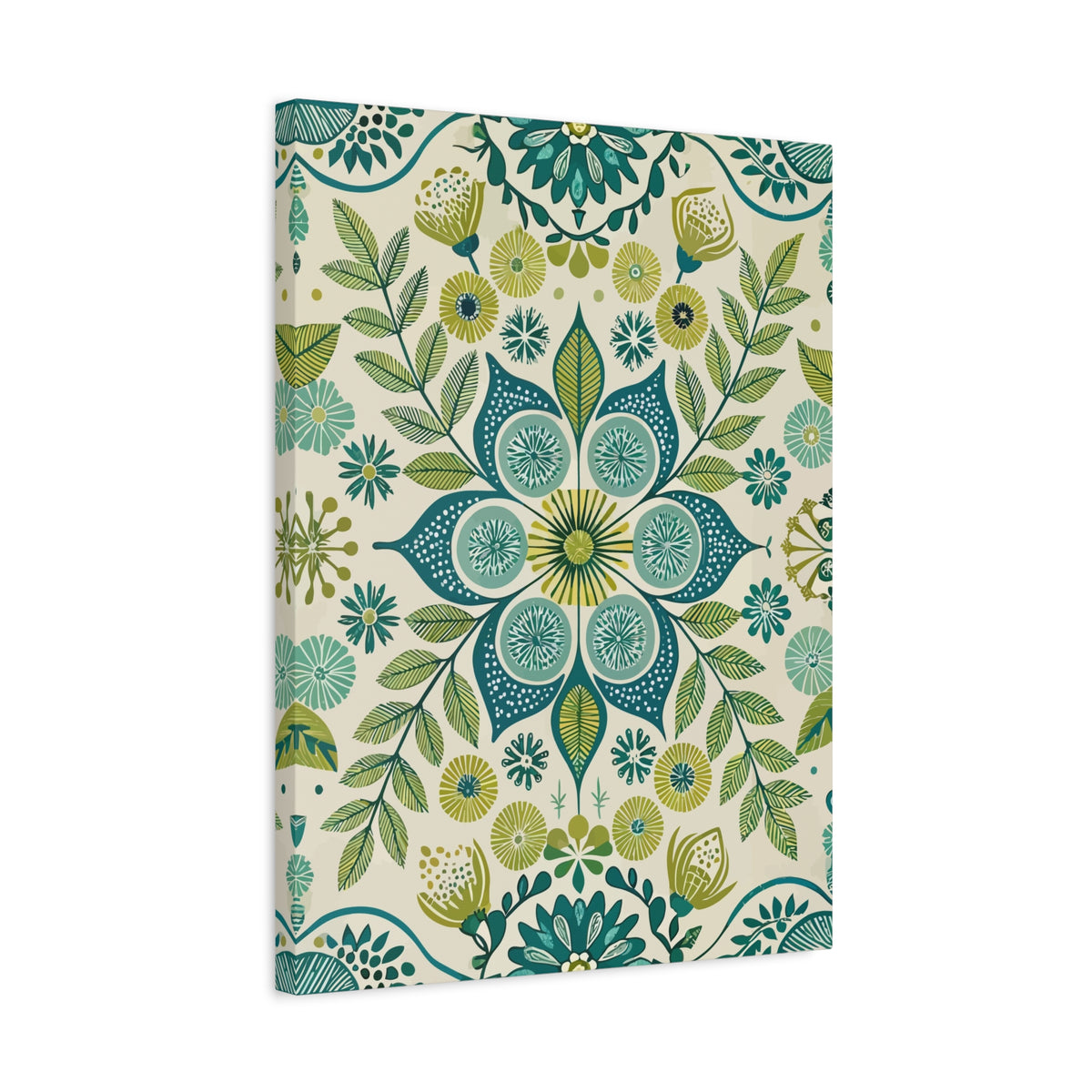 Folk Floral Pattern, Scandinavian Inspired 08 - 18 in x 24 in Matte Canvas, Stretched, 1.25 in