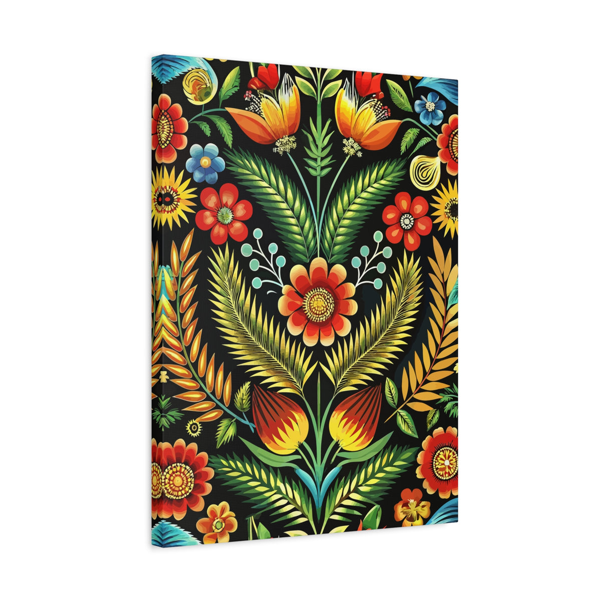 Folk Floral Pattern, Polish Inspired 01 - 18 in x 24 in Matte Canvas, Stretched, 1.25 in