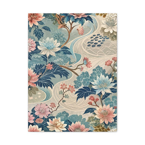 Folk Floral Pattern, Japanese Inspired 05 - 18 in x 24 in Matte Canvas, Stretched, 1.25 in