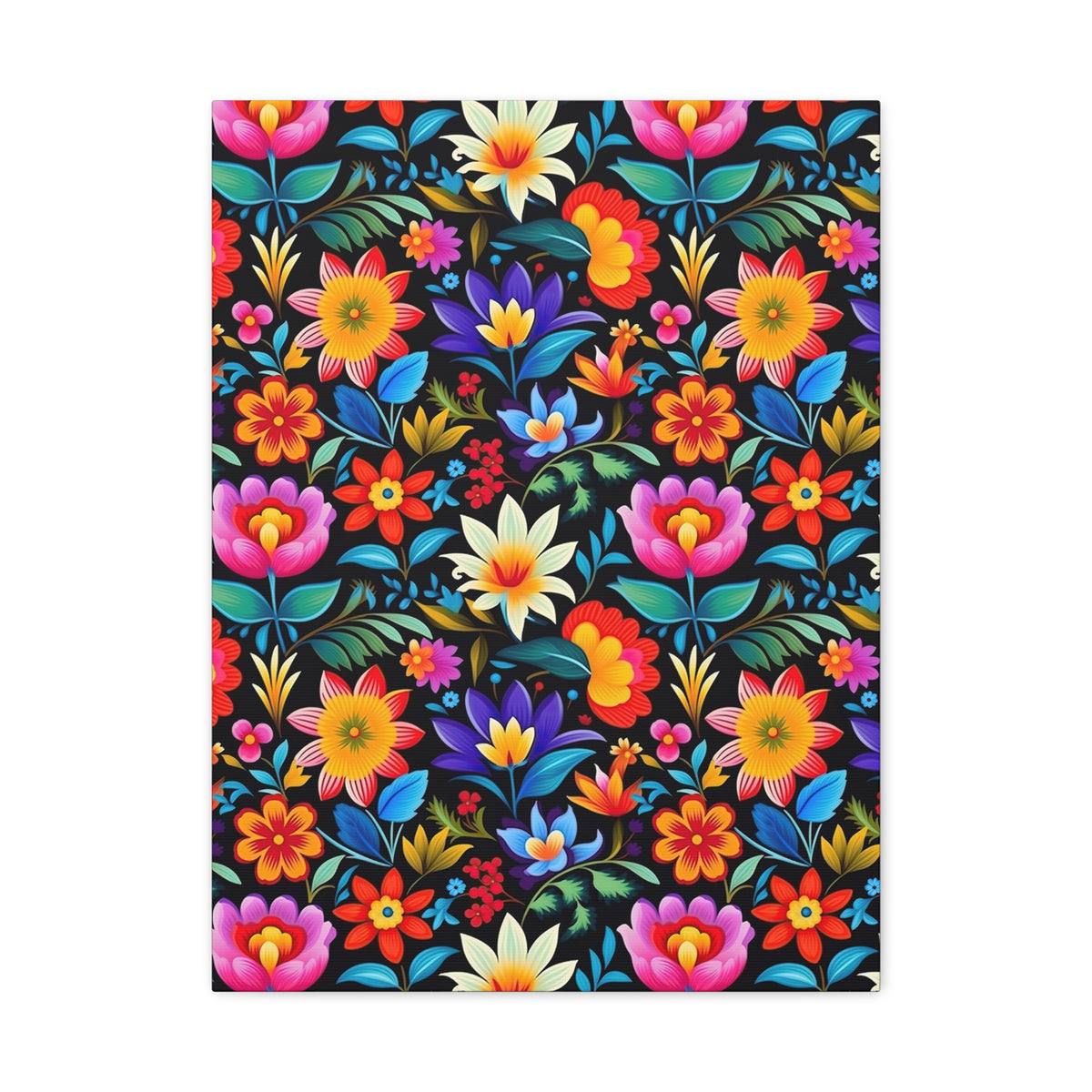 Mexican Floral Fiesta Pattern 036 - 18 in x 24 in Matte Canvas, Stretched, 1.25 in