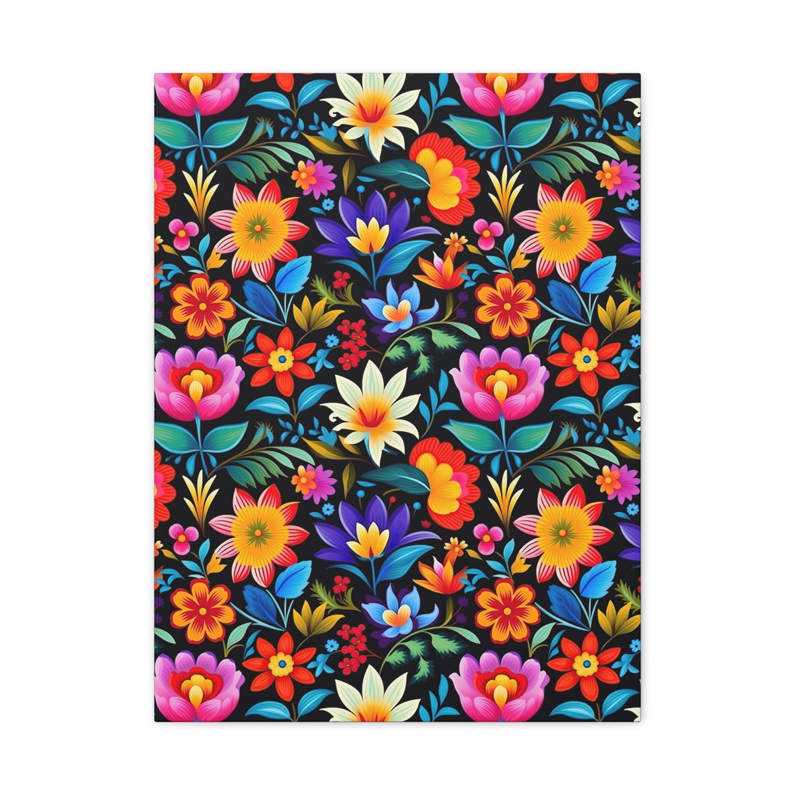 Mexican Floral Fiesta Pattern 036 - 18 in x 24 in Matte Canvas, Stretched, 1.25 in