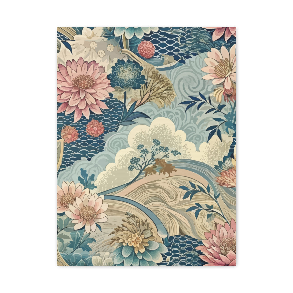 Folk Floral Pattern, Japanese Inspired 06 - 18 in x 24 in Matte Canvas, Stretched, 1.25 in