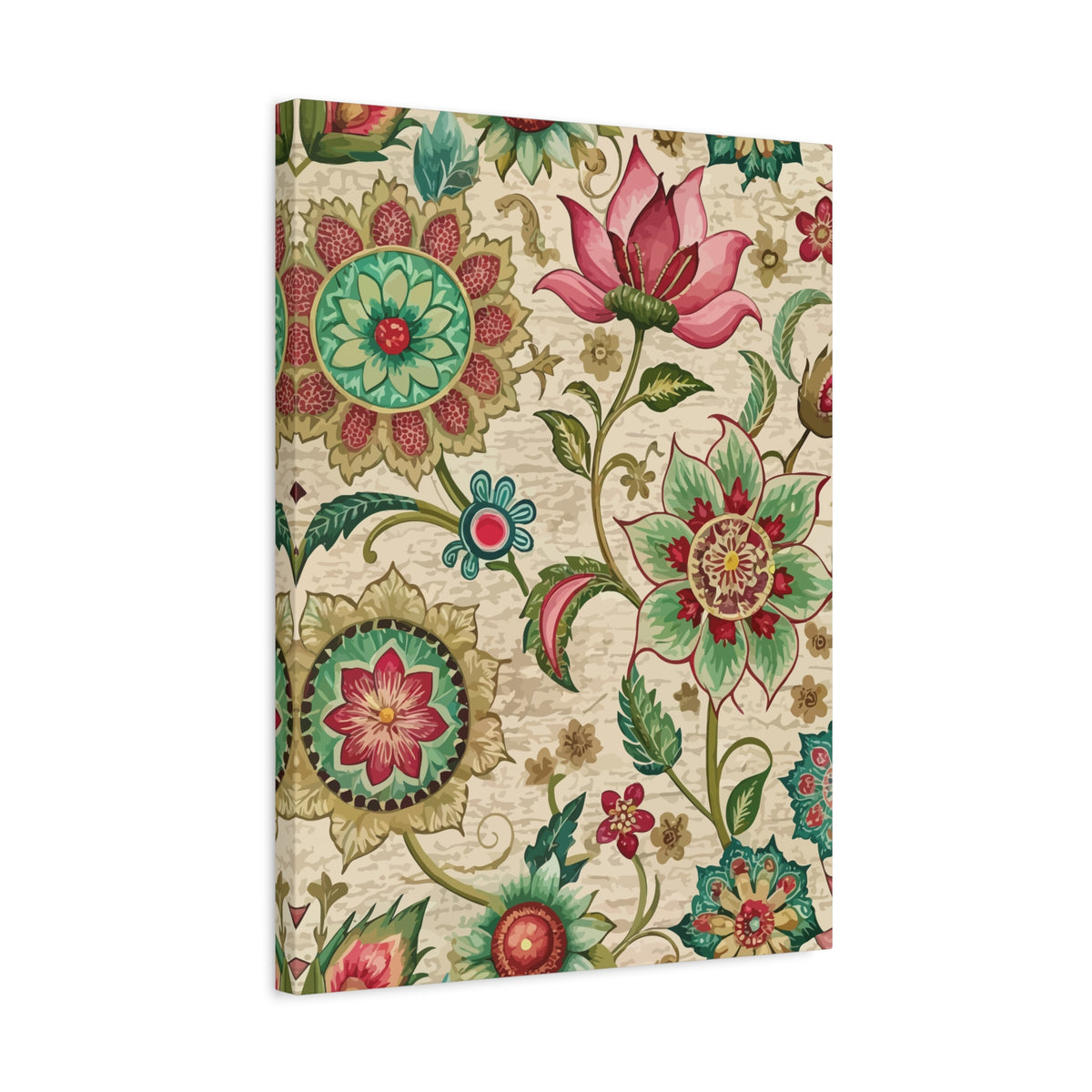 Folk Floral Pattern, Indian Inspired 01 - 18 in x 24 in Matte Canvas, Stretched, 1.25 in