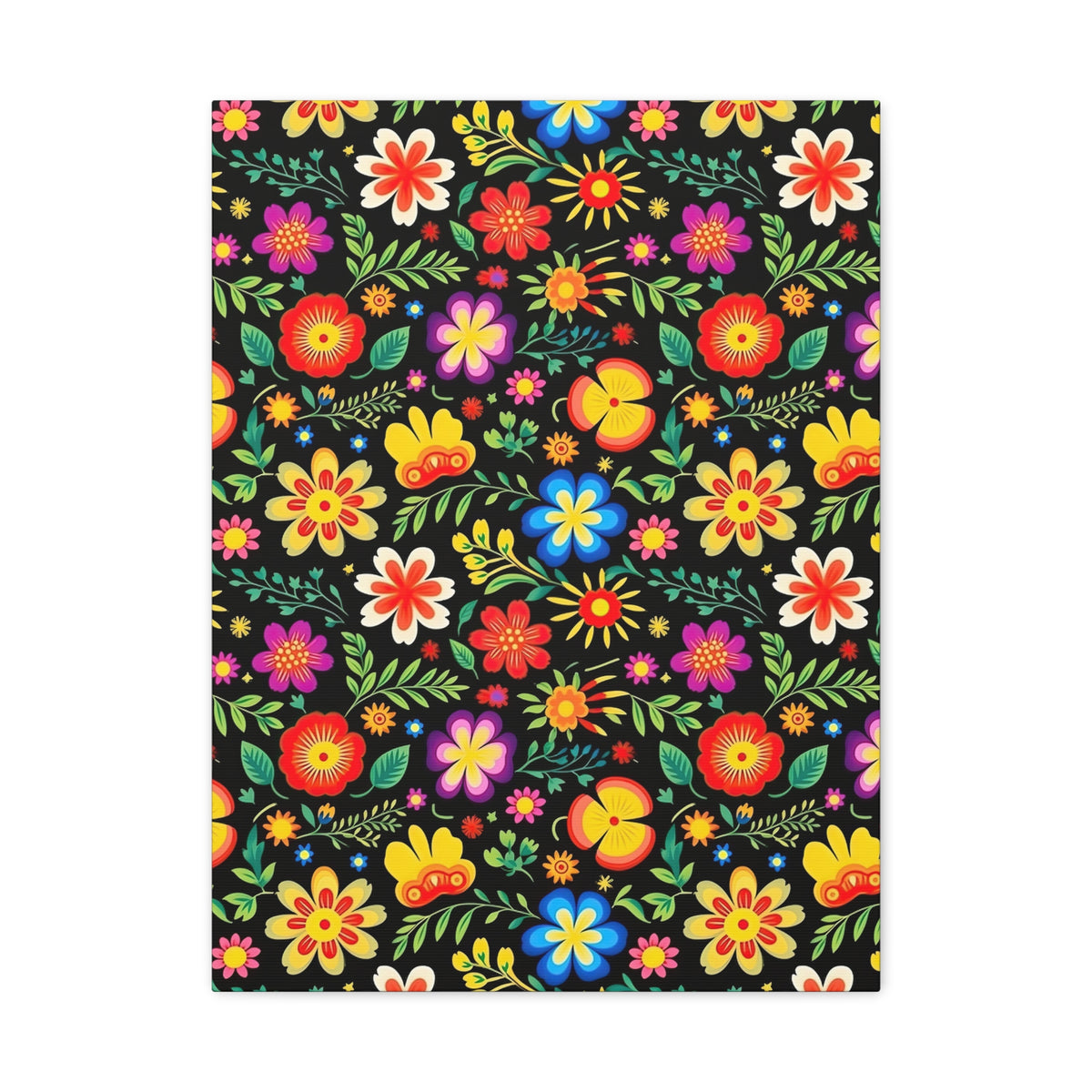 Mexican Floral Fiesta Pattern 032 - 18 in x 24 in Matte Canvas, Stretched, 1.25 in