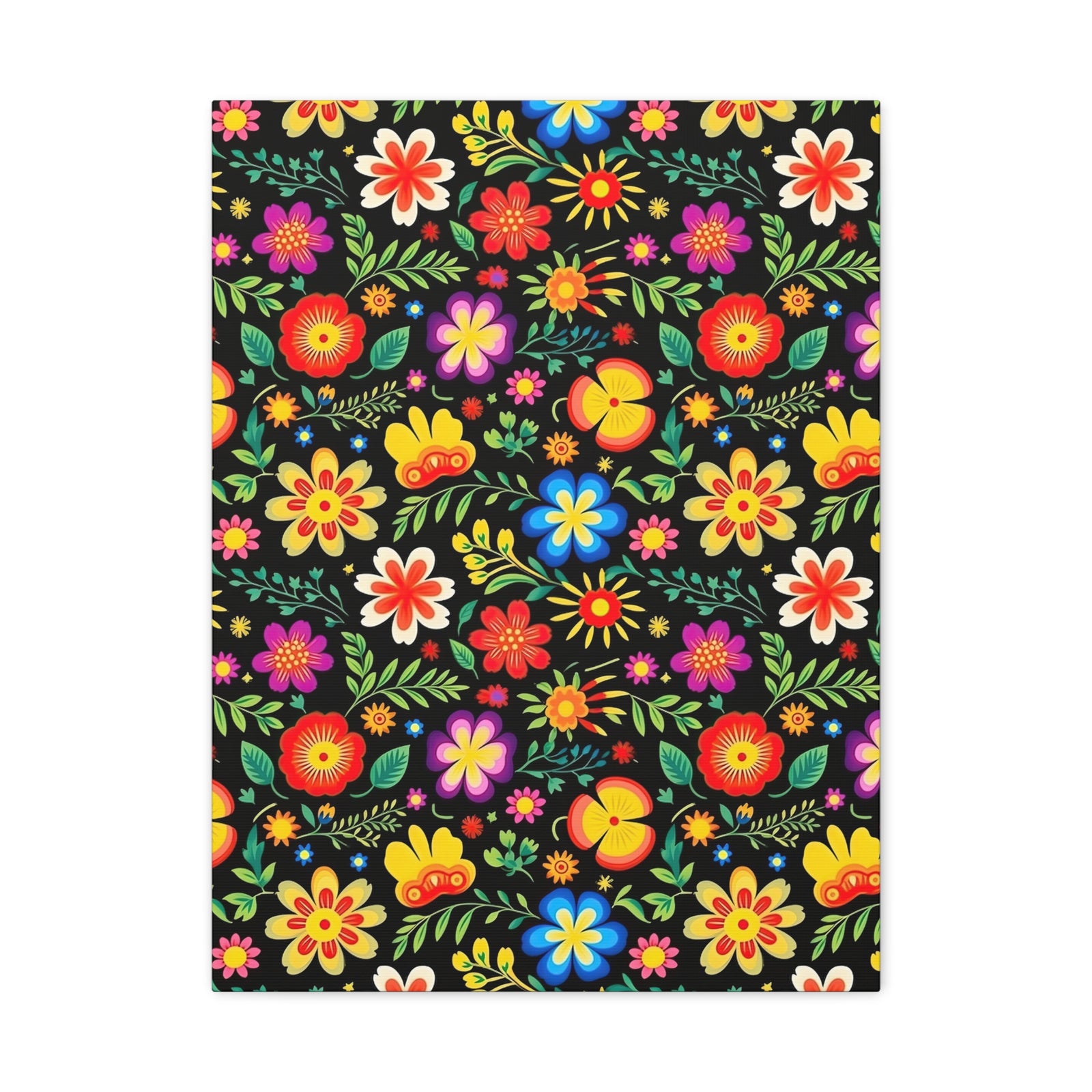 Mexican Floral Fiesta Pattern 032 - 18 in x 24 in Matte Canvas, Stretched, 1.25 in