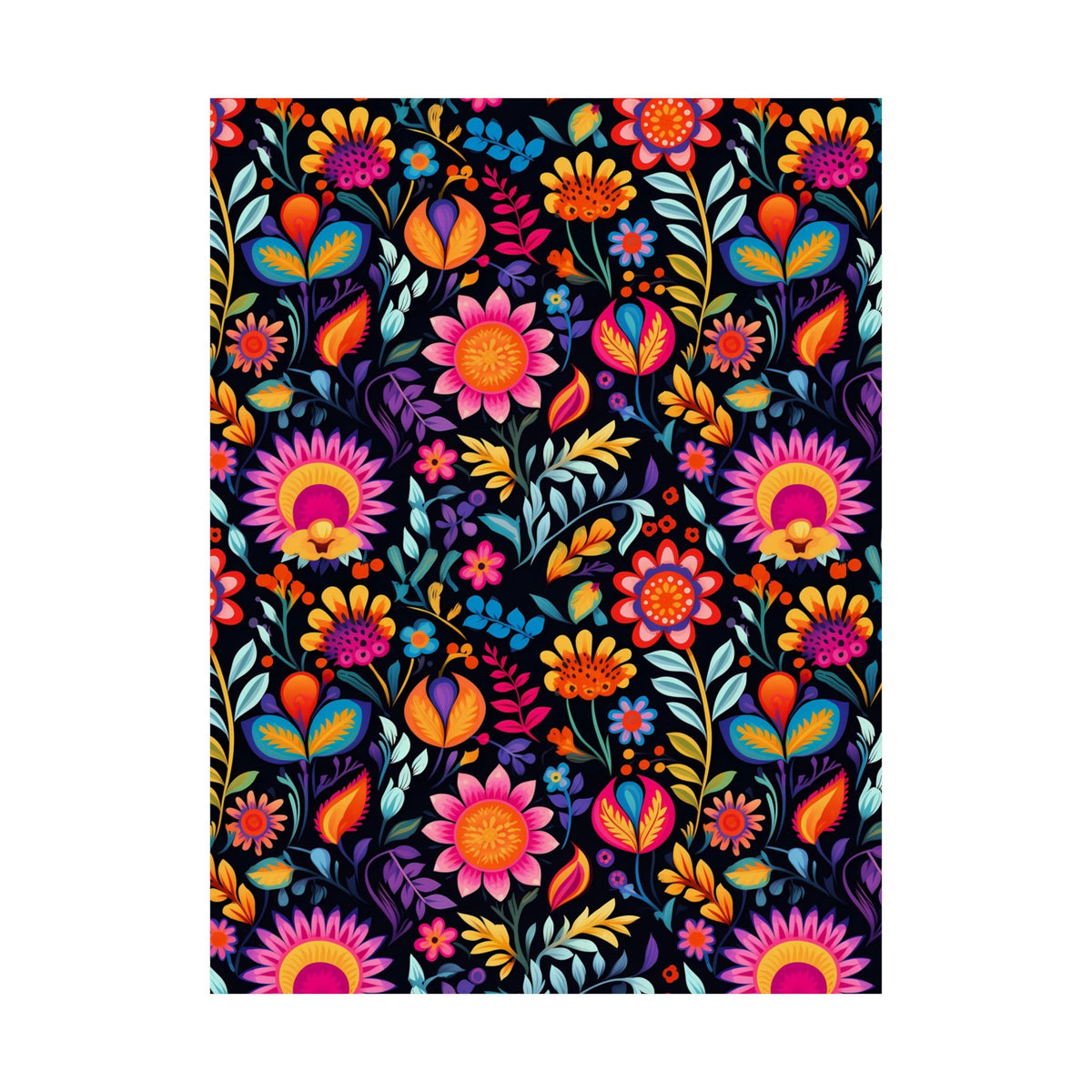 Mexican Floral Fiesta Pattern 058 - 18 in x 24 in Matte Poster