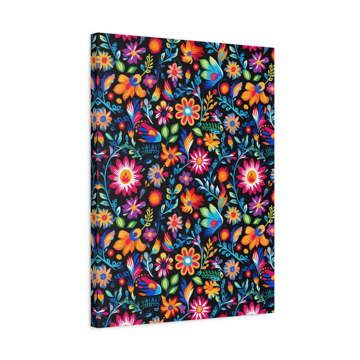 Mexican Floral Fiesta Pattern 053 - 18 in x 24 in Matte Canvas, Stretched, 1.25 in