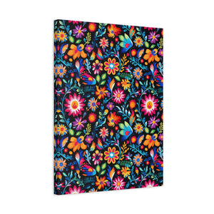 Mexican Floral Fiesta Pattern 053 - 18 in x 24 in Matte Canvas, Stretched, 1.25 in