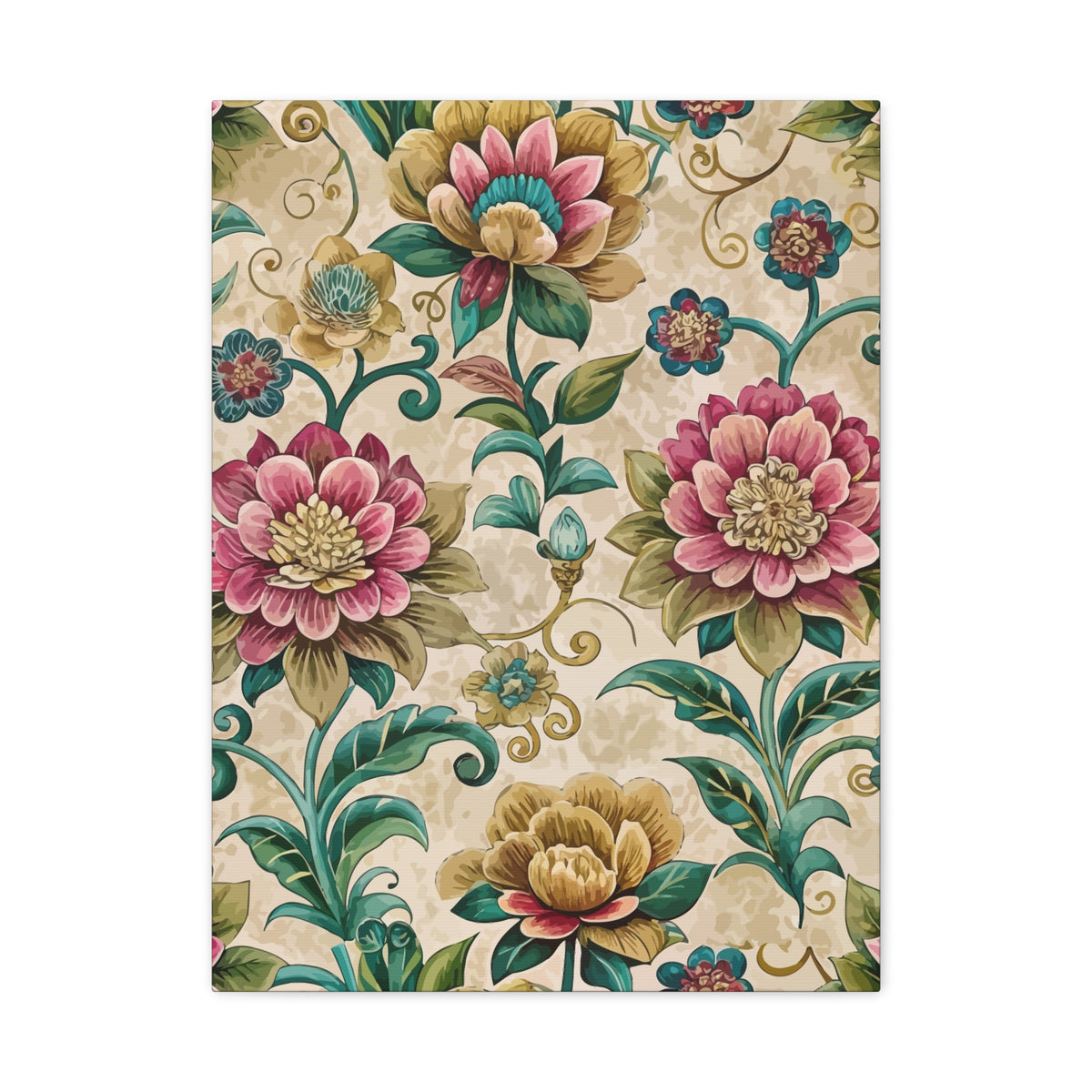 Folk Floral Pattern, Bhutanese Inspired 01 - 18 in x 24 in Matte Canvas, Stretched, 1.25 in