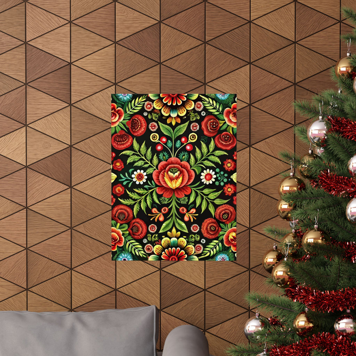 Folk Floral Pattern, Hungarian Inspired 03 - 18 in x 24 in Matte Poster