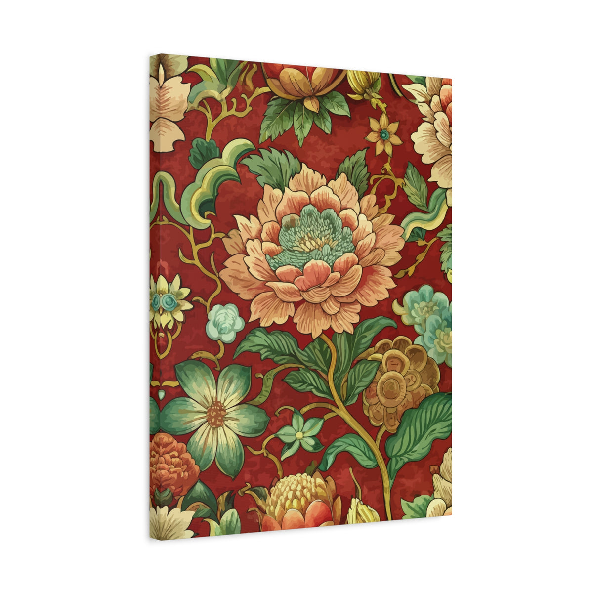 Folk Floral Pattern, Chinese Inspired 03 - 18 in x 24 in Matte Canvas, Stretched, 1.25 in