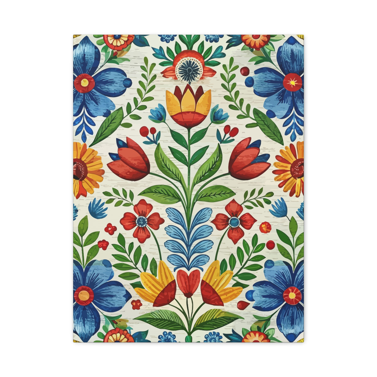 Folk Floral Pattern, Swedish Inspired 02 - 18 in x 24 in Matte Canvas, Stretched, 1.25 in