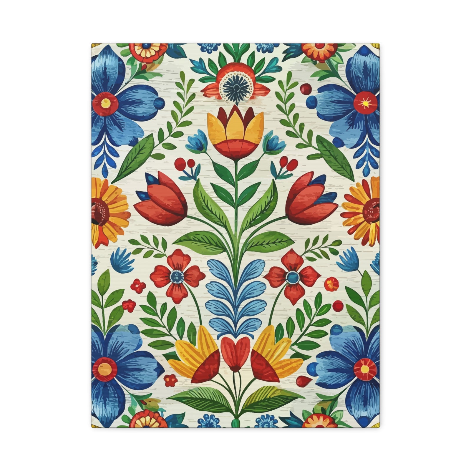 Folk Floral Pattern, Swedish Inspired 02 - 18 in x 24 in Matte Canvas, Stretched, 1.25 in
