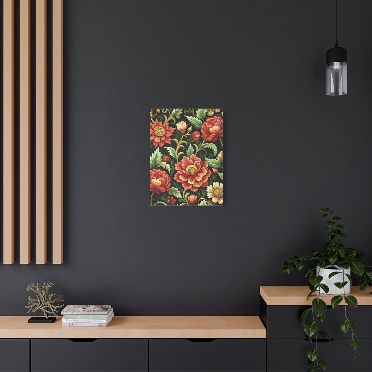 Folk Floral Pattern, Eastern European Inspired 01 - 18 in x 24 in Matte Canvas, Stretched, 1.25 in