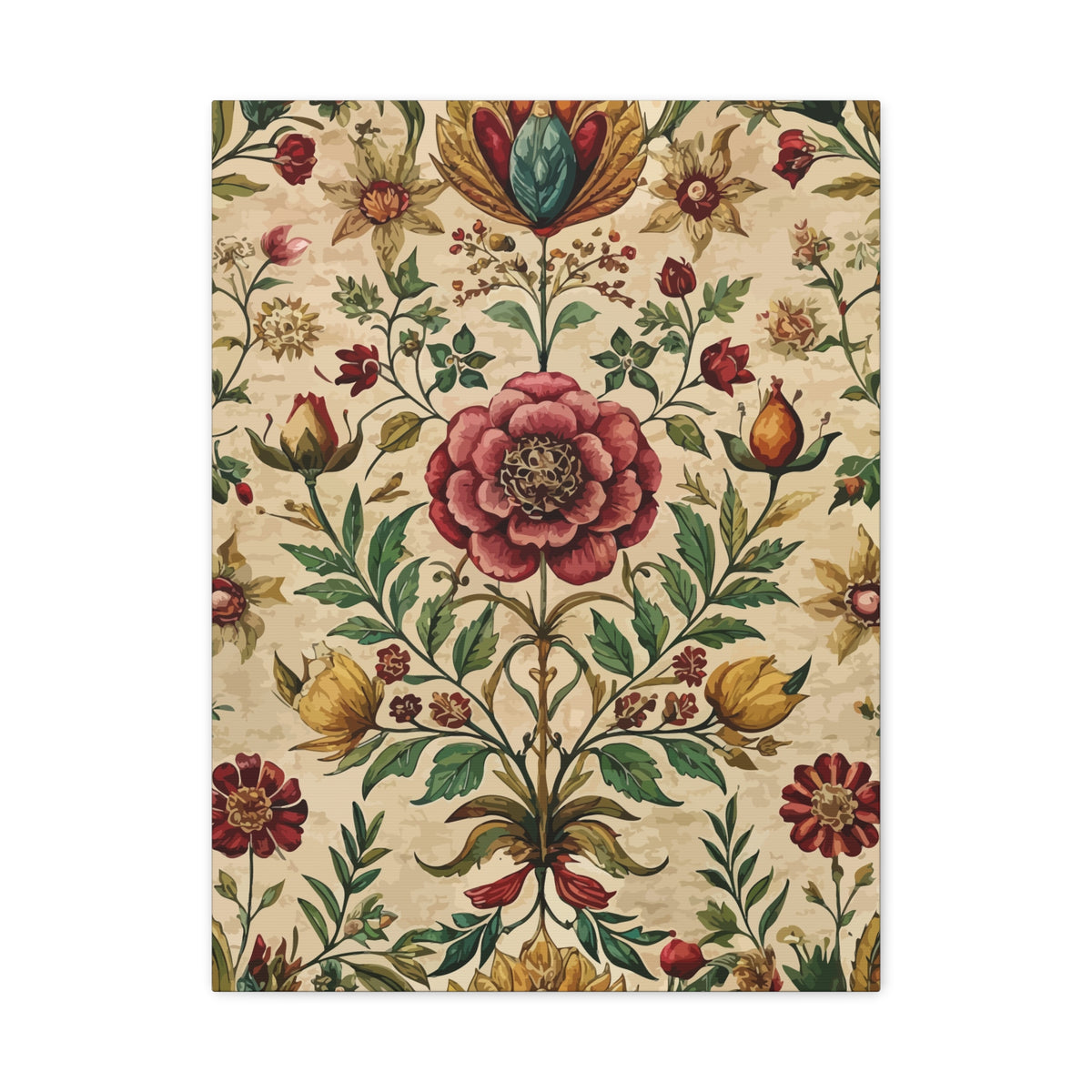 Folk Floral Pattern, Iranian Inspired 03 - 18 in x 24 in Matte Canvas, Stretched, 1.25 in