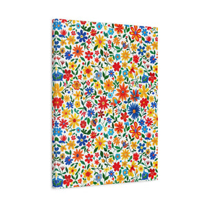 Mexican Floral Fiesta Pattern 009 - 18 in x 24 in Matte Canvas, Stretched, 1.25 in