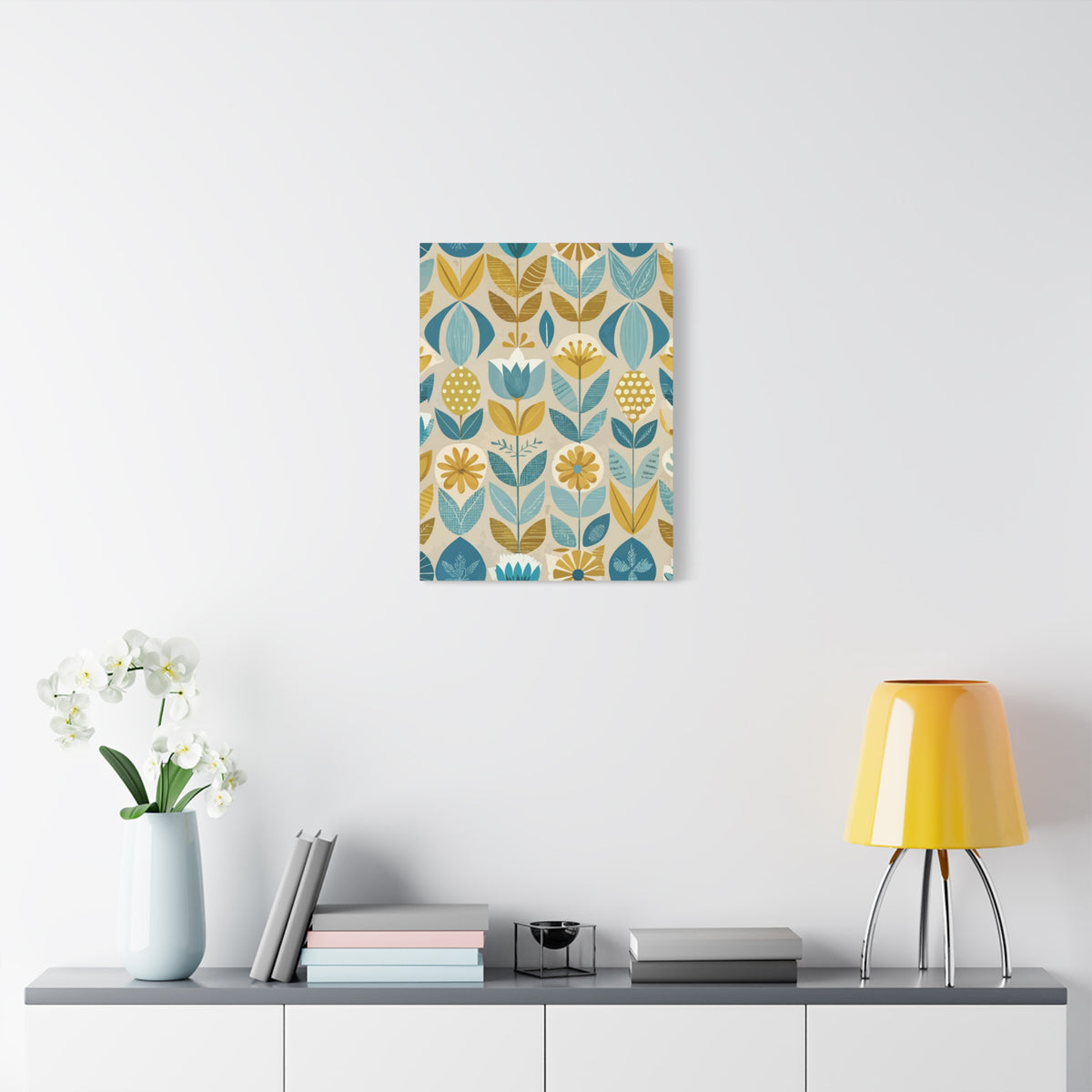 Folk Floral Pattern, Scandinavian Inspired 06 - 18 in x 24 in Matte Canvas, Stretched, 1.25 in