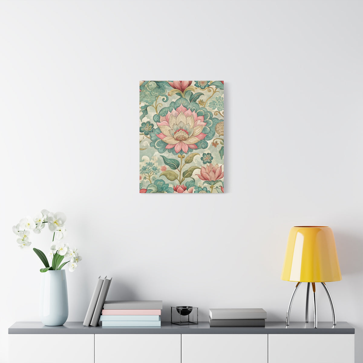 Folk Floral Pattern, Nepalese Inspired 02 - 18 in x 24 in Matte Canvas, Stretched, 1.25 in