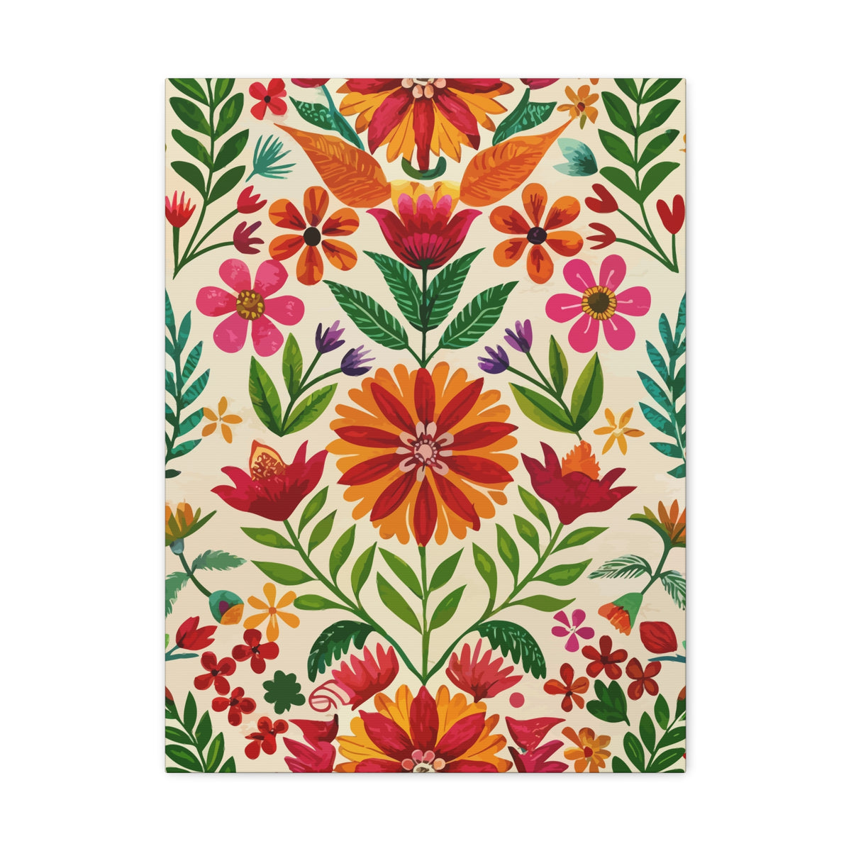 Folk Floral Pattern, Mexican Inspired 04 - 18 in x 24 in Matte Canvas, Stretched, 1.25 in